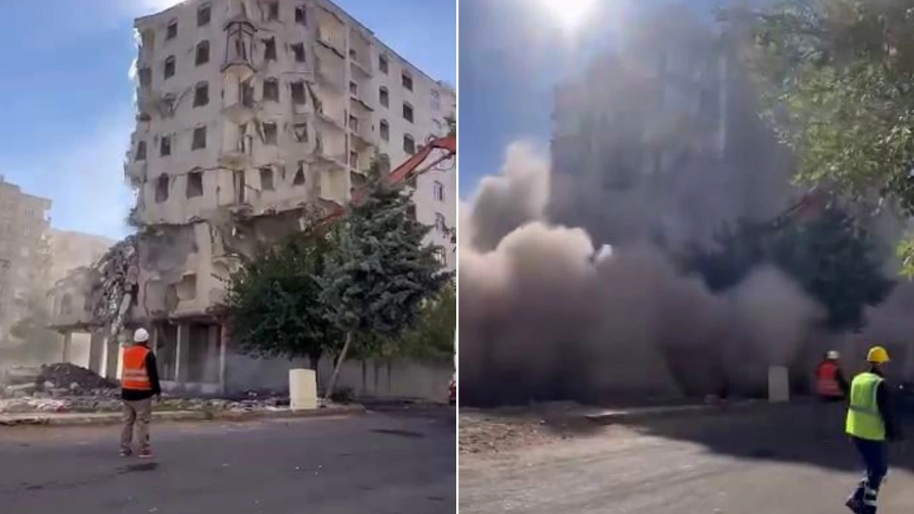 Diyarbakır’da ağır hasarlı yapı bir hamlede yerle bir oldu