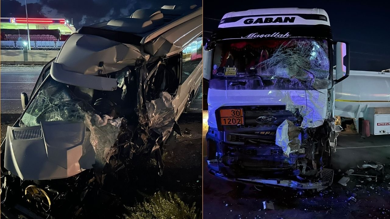 Diyarbakır’da minibüsle tanker kafa kafaya çarpıştı: 1’i ağır 2 yaralı