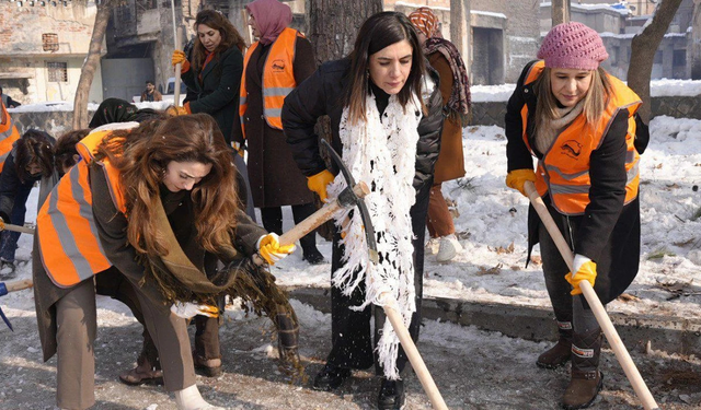 Sur’da kışa karşı ortak mücadele: İmece usulü kar temizliği