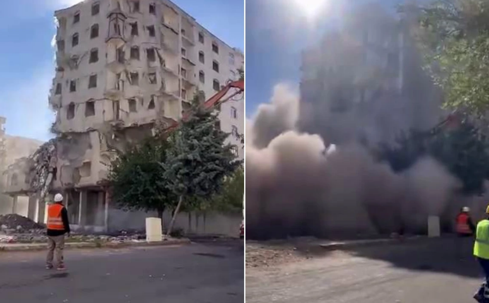 Diyarbakır’da ağır hasarlı yapı bir hamlede yerle bir oldu