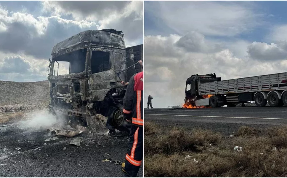 Diyarbakır’da seyir halindeki tır yandı