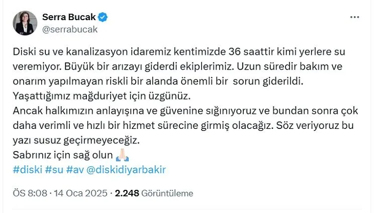 Serra Bucakdan Diyarbakirdaki Su Kesintisi Aciklamasi Uzgunuz