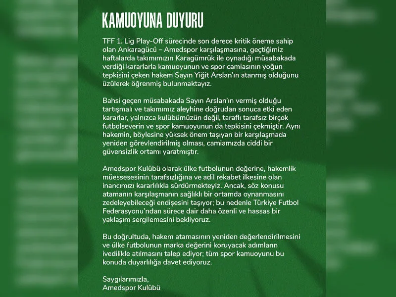 Amedspor’dan Hakem Atamasına Tepki Yiğit Arslan’a Güvenmiyoruz2