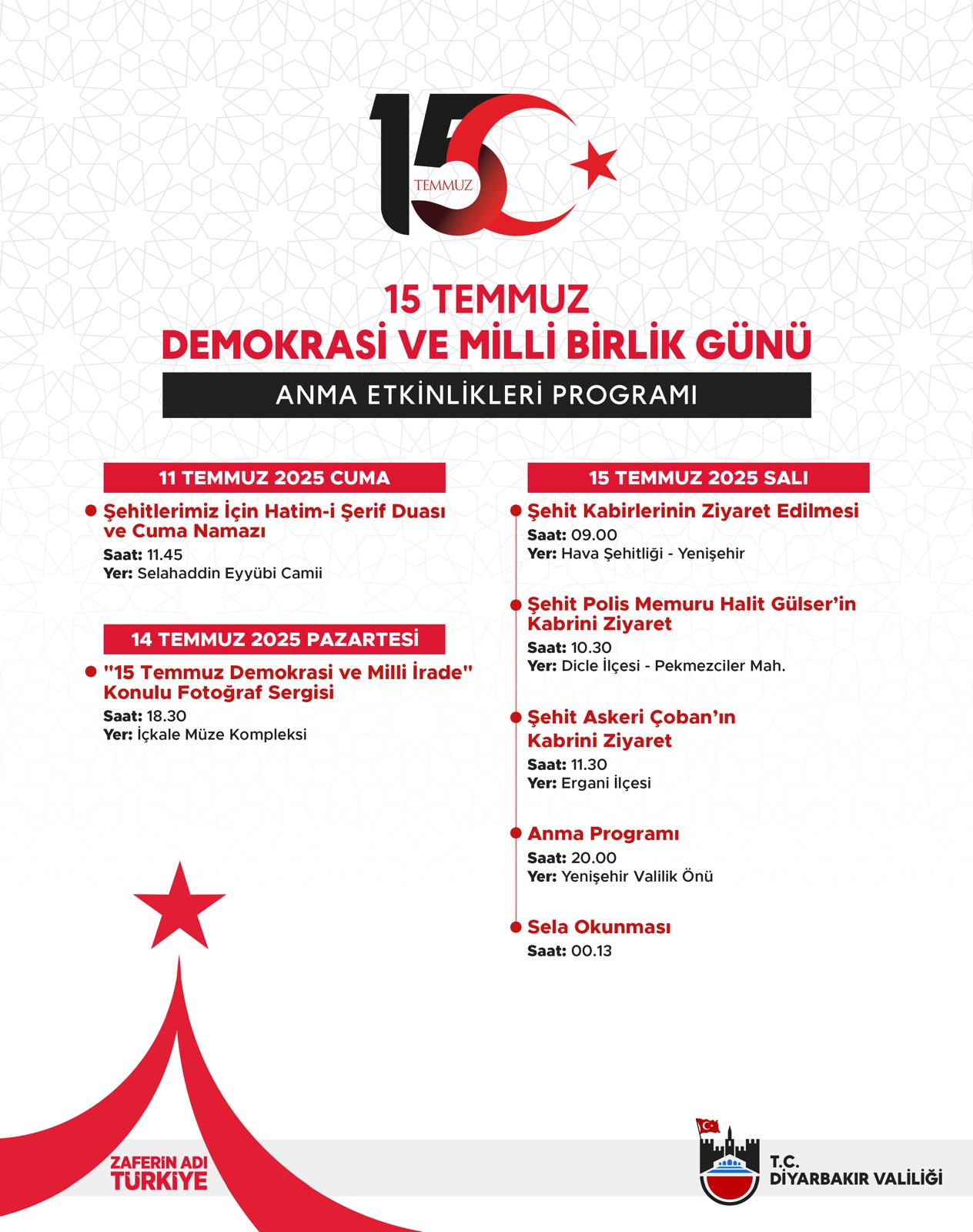15 Temmuz anma programı Diyarbakır’da Anıtpark’ta yapılacak 1